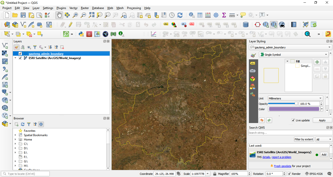 ESRI World Imagery loaded in QGIS