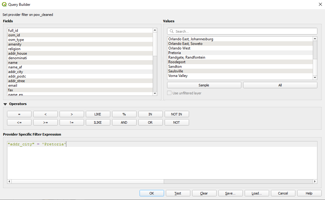 Filtering the poi layer to get all schools