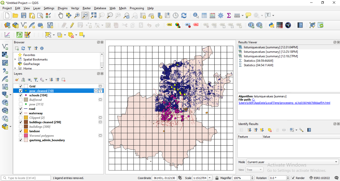 10X10km vector grid for Gauteng