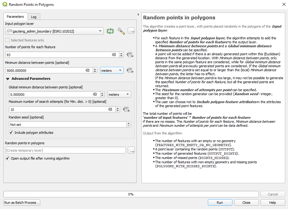 Creating random points inside a polygon layer