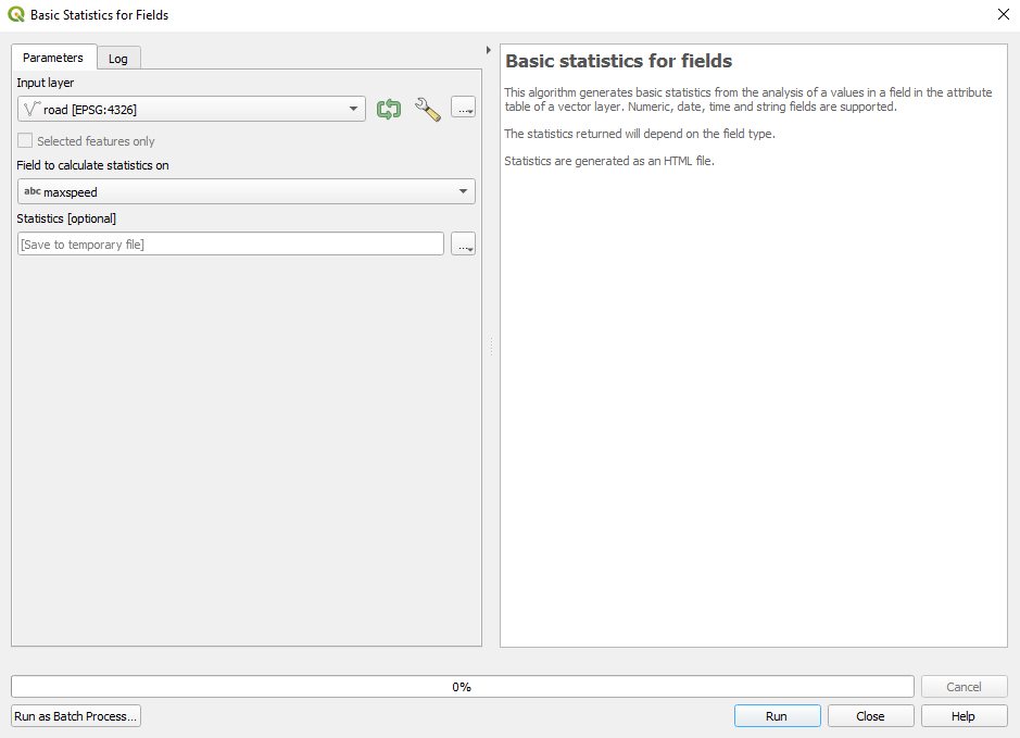 Preparing to run basics statistics for roads layer