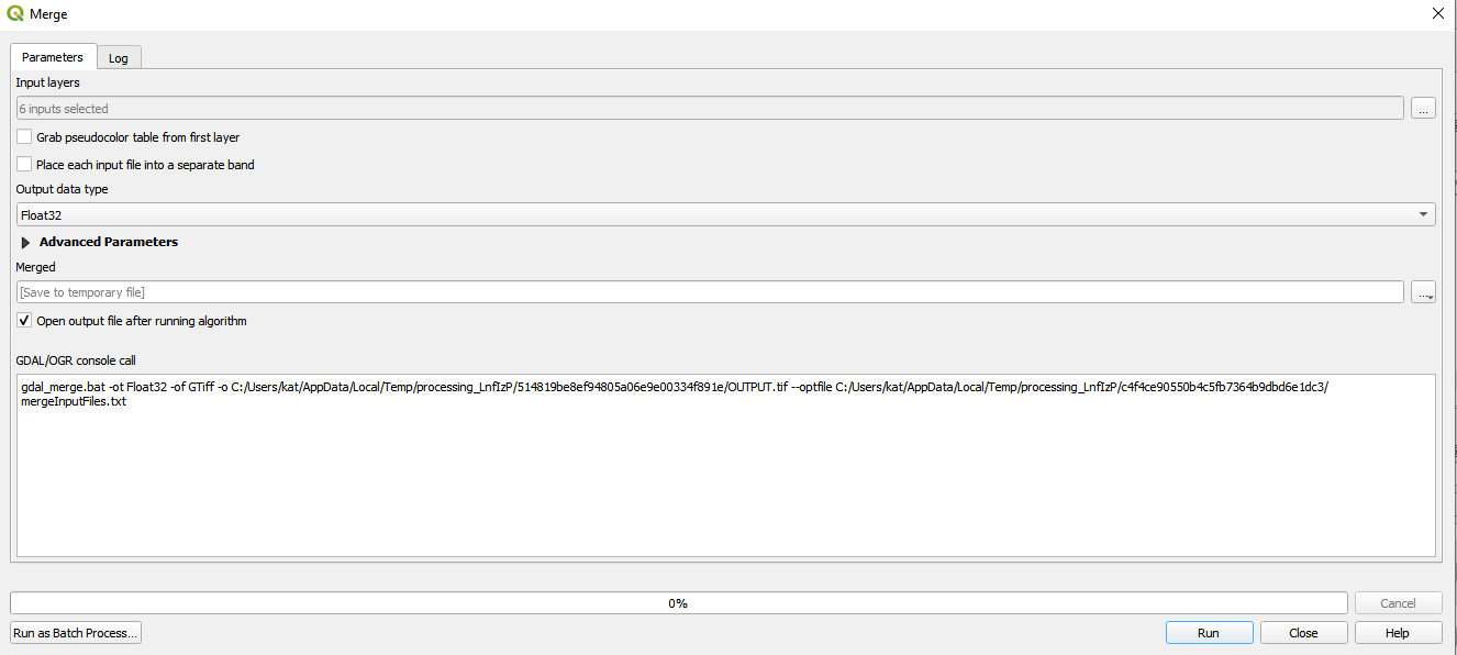 Parameters of the Merge processing algorithm