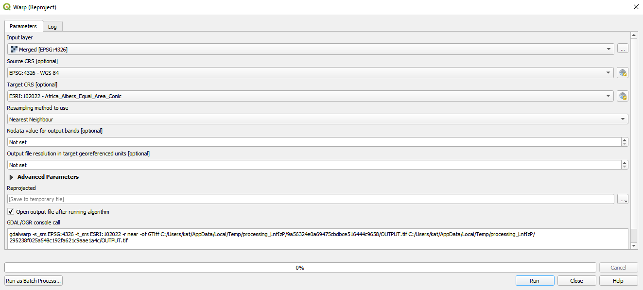 Reproject Merged raster