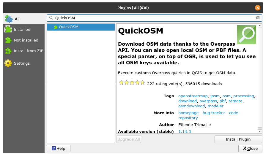 Install QuickOSM plugin