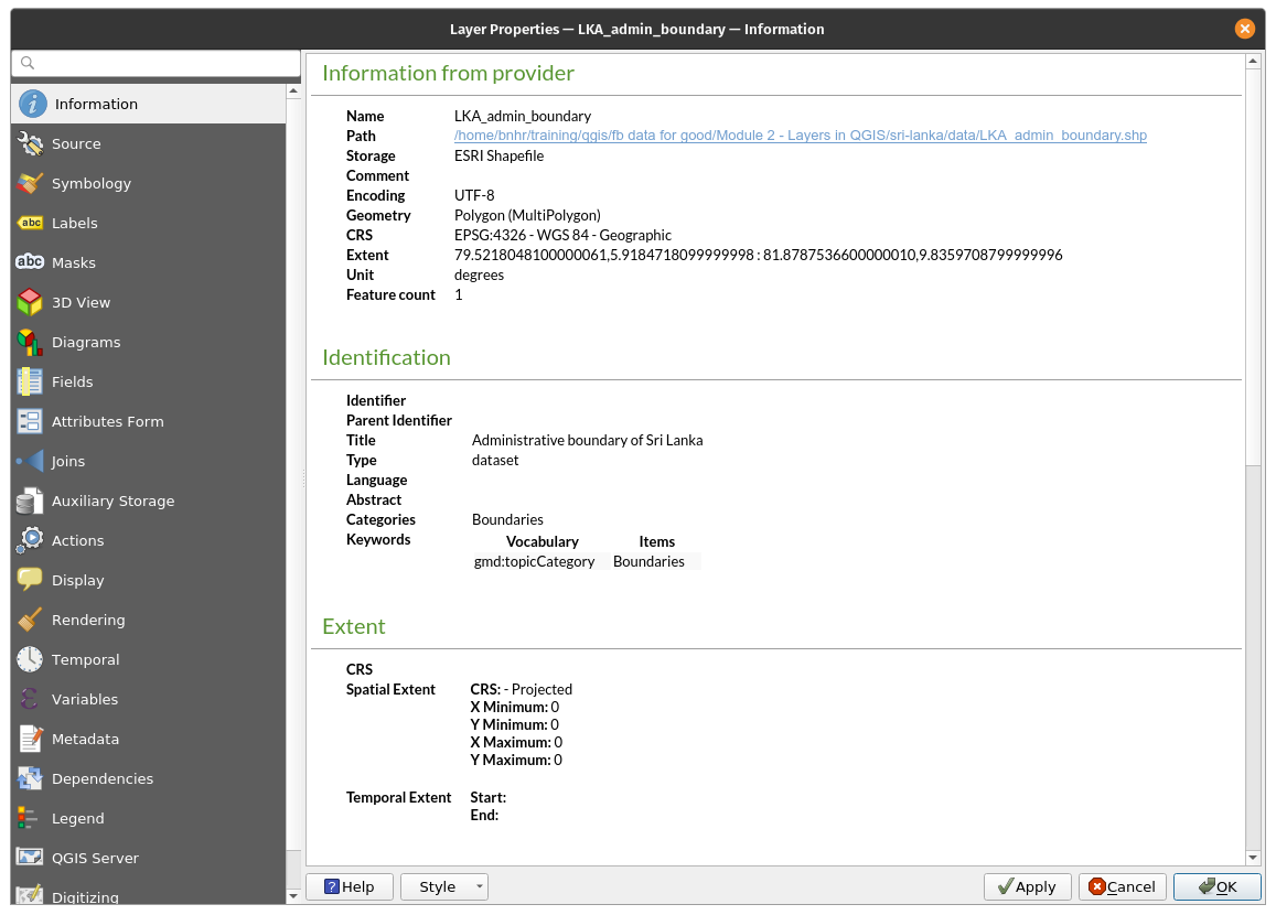 The Information tab after editing some metadata