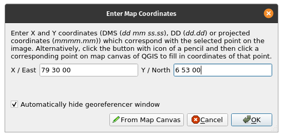 Enter map coordinates