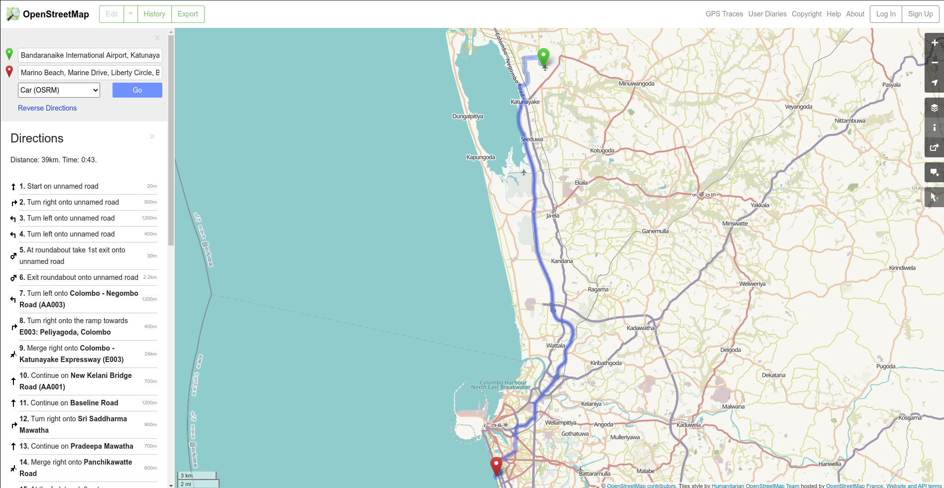 Getting from point A to B using Openstreetmap