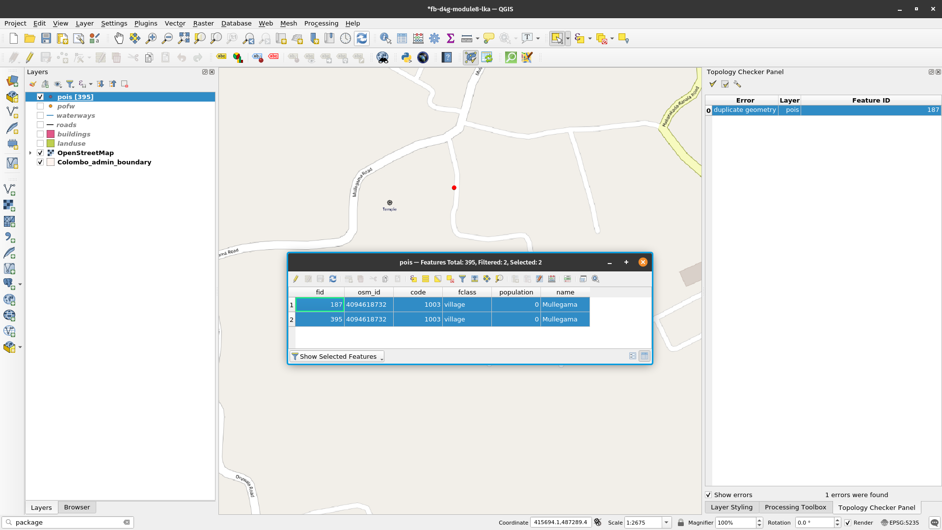 Duplicate point error in points of interest vector layer