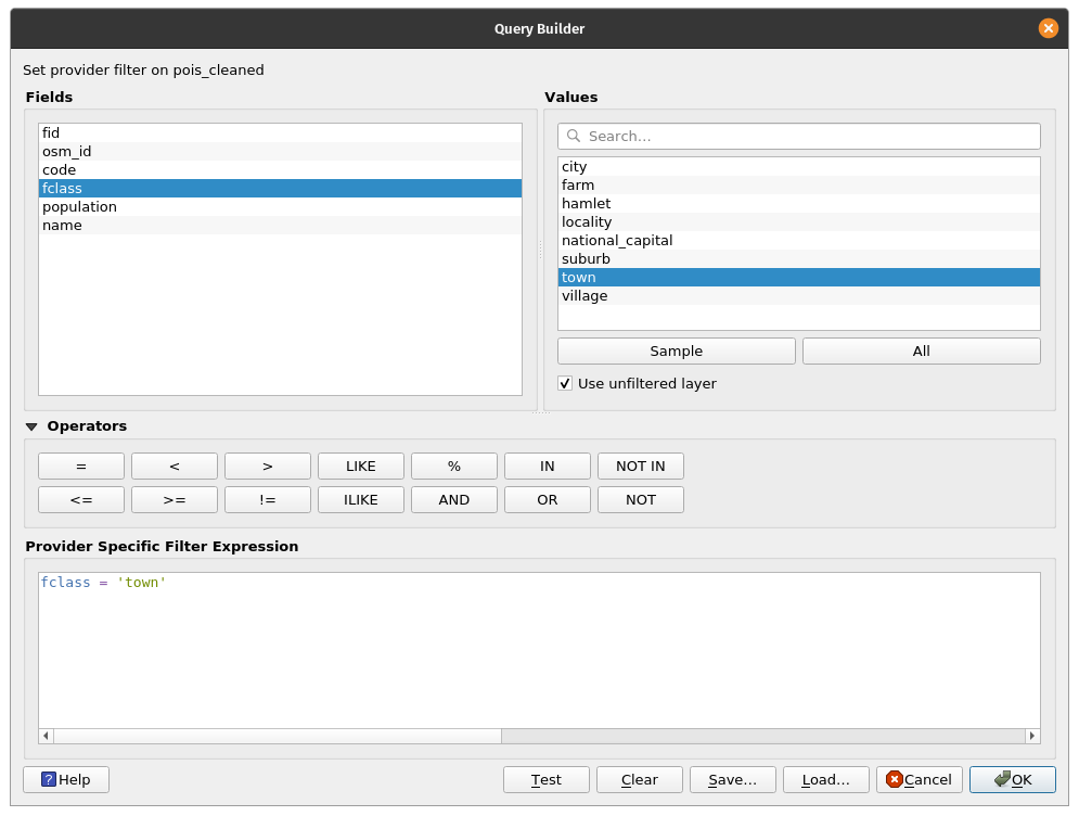 Filtering the poi layer to get all schools