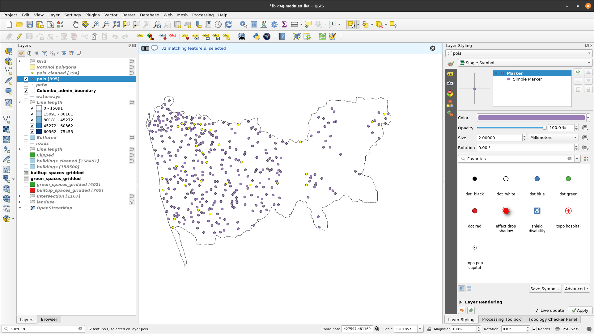 Selected towns and cities POIs