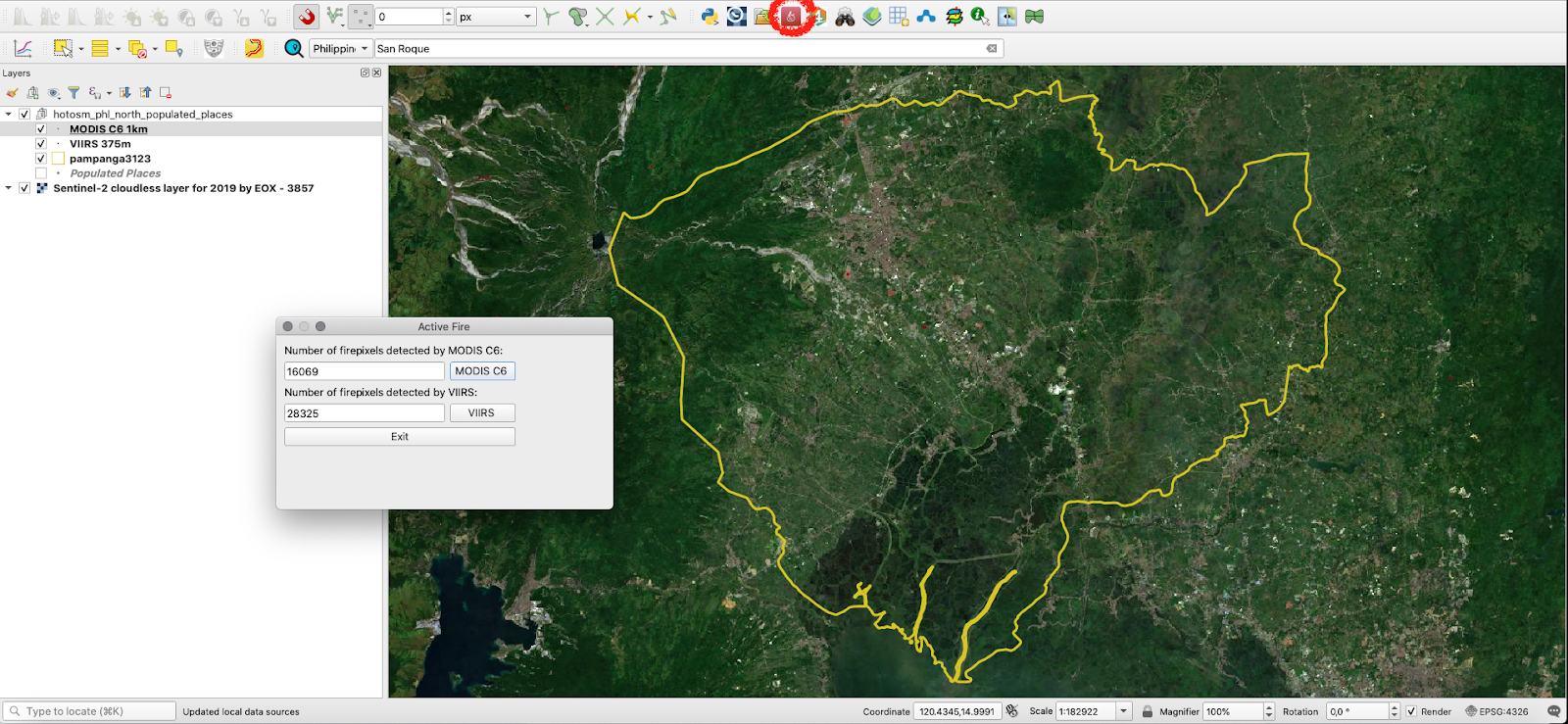 Sử dụng Active Fire plugin để tải dữ liệu đám cháy từ NASA trong QGIS