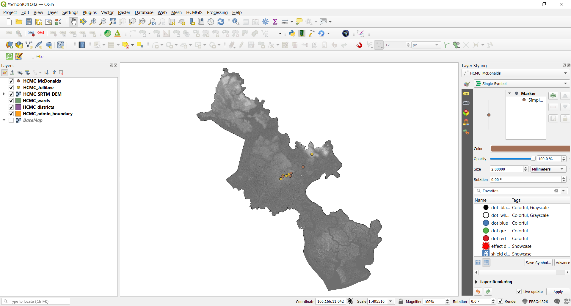 Giao diện QGIS với tất cả các layer đã được tải