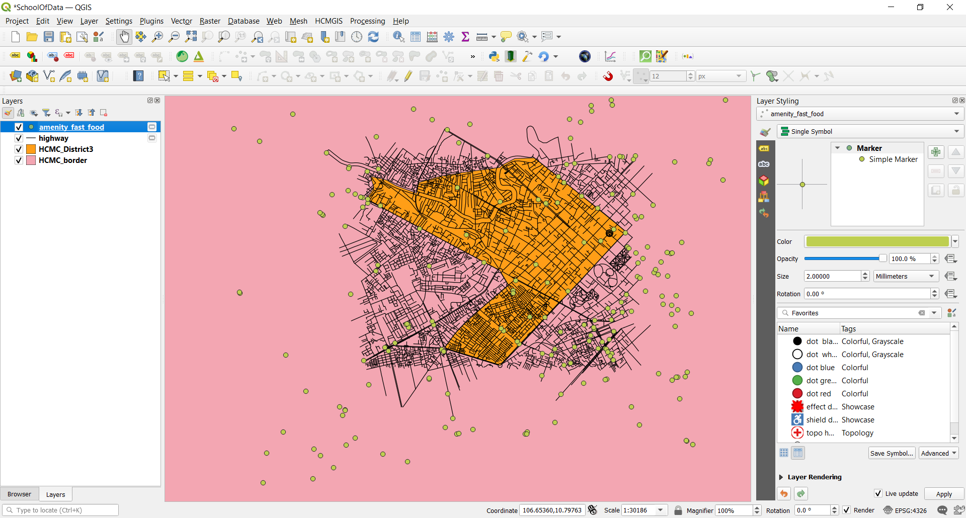 Fast food locations loaded from OSM