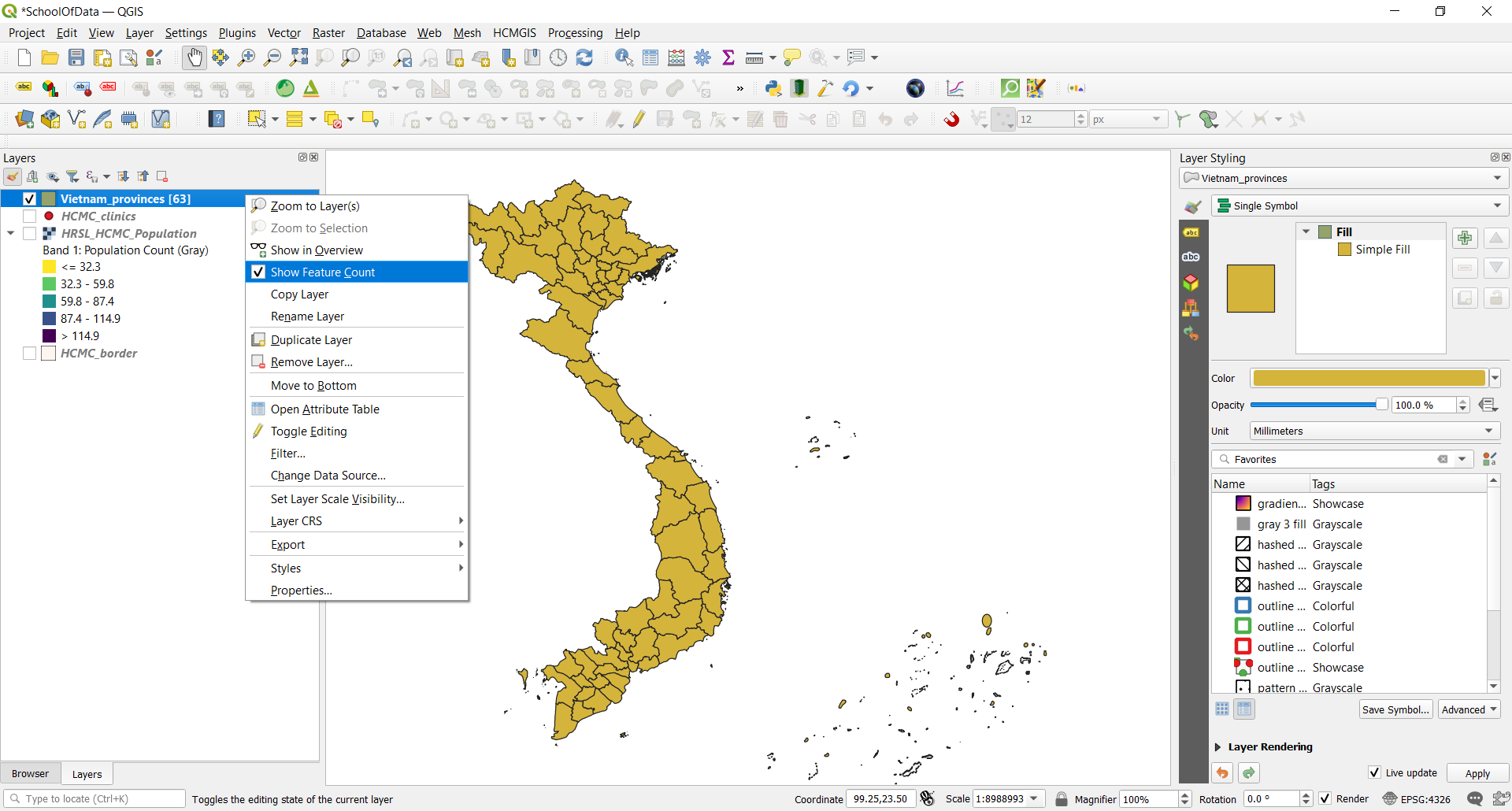 Số lượng polygon của vector layer