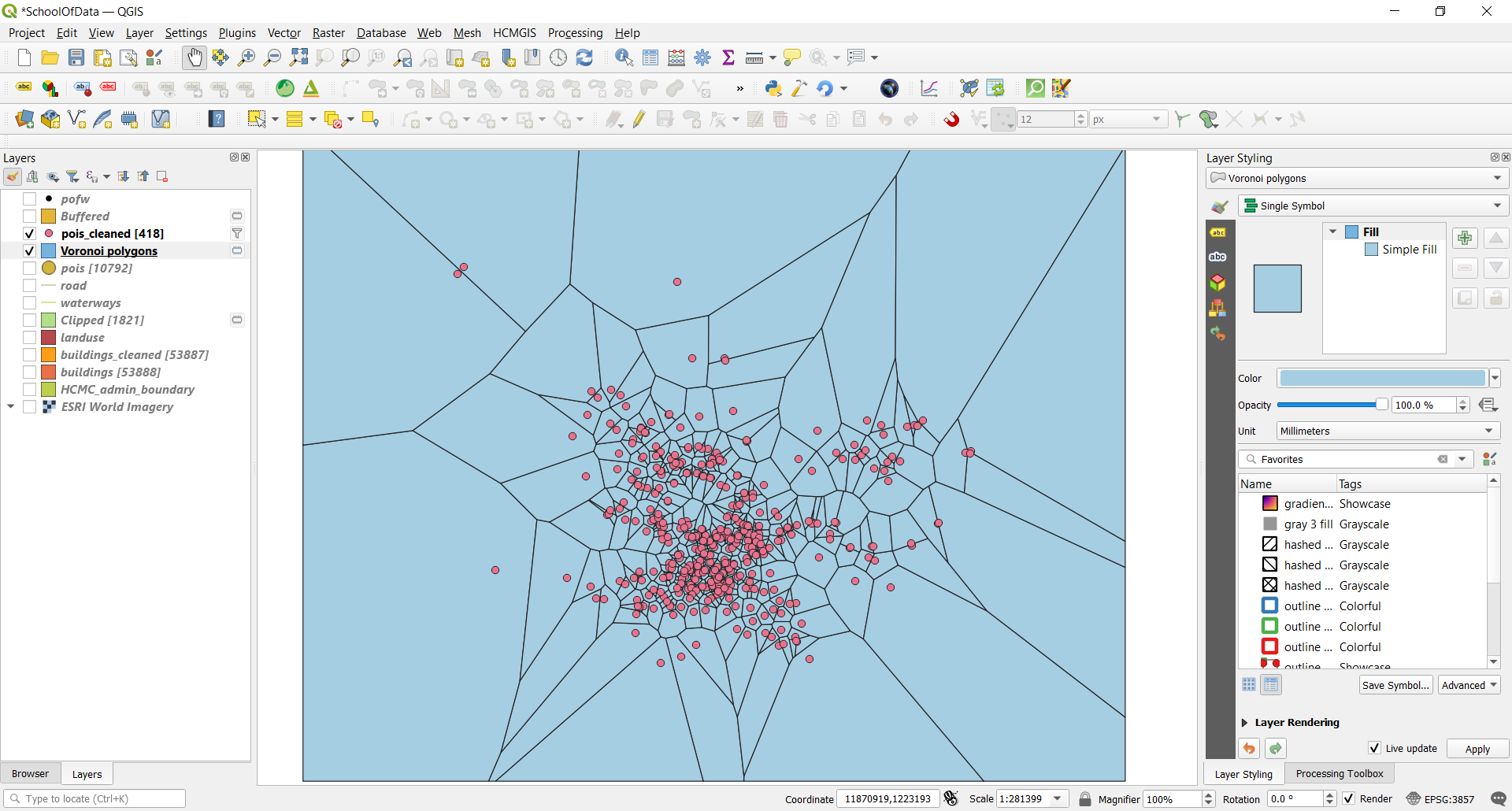 Kết quả sau khi tạo Voronoi polygon