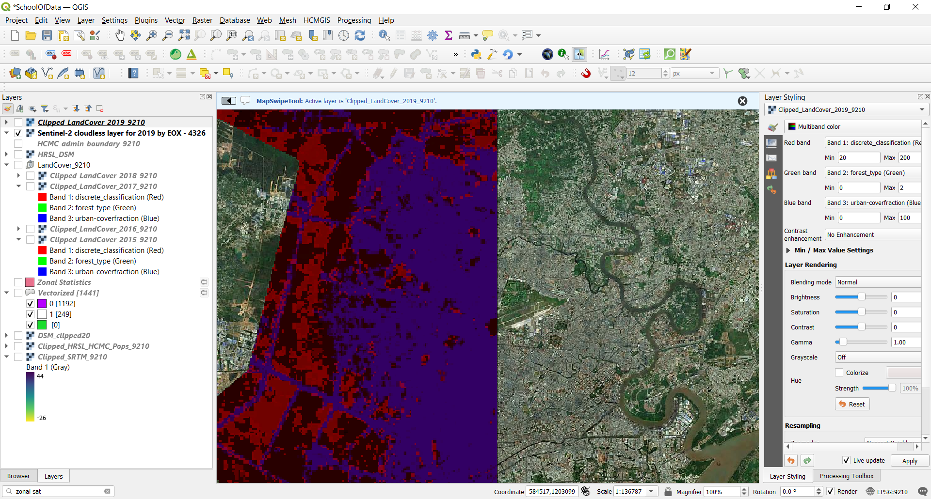 So sánh 2 raster layer sử dụng MapSwipe Tool plugin