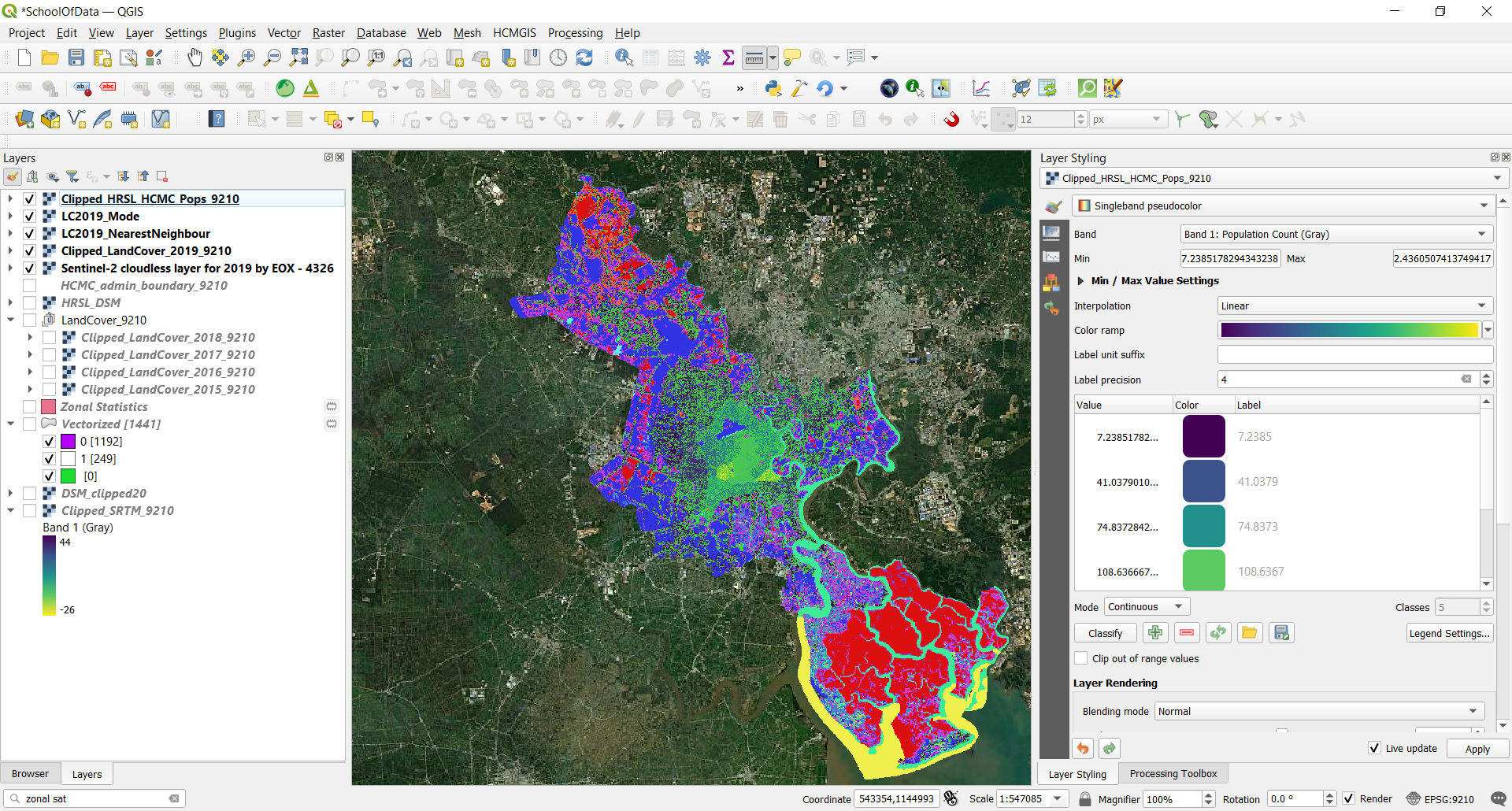 Hai lớp raster: Land Cover 2019 và HRSL