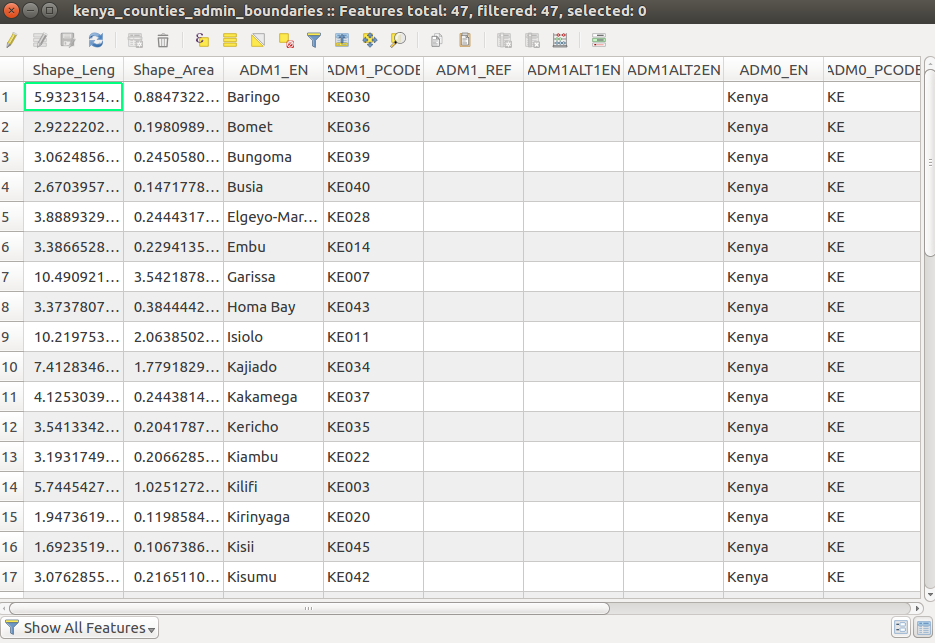 Open attribute table