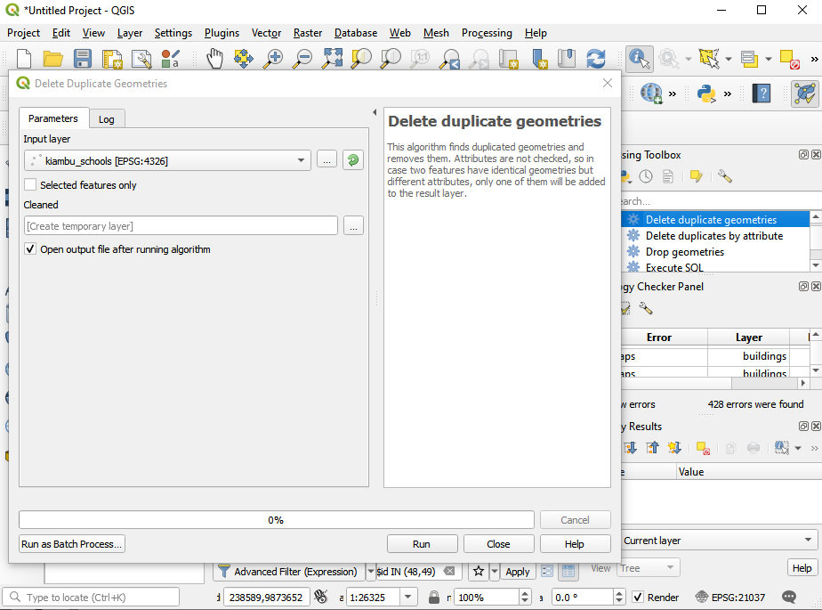  Delete duplicate geometries on layer points of interest