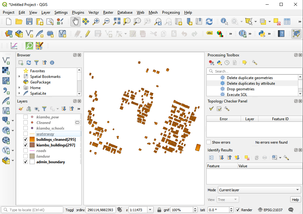 Results of Delete duplicate geometries