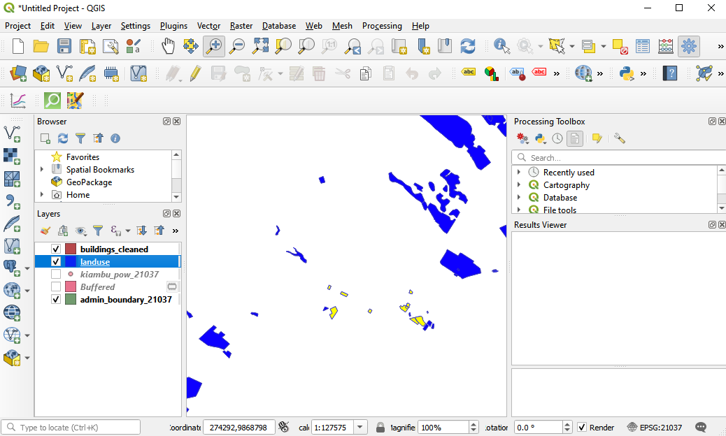 Reduced selection of a few buildings and industrial landuse, so the computation can finish faster