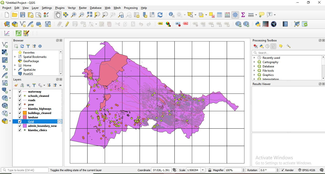 10X10km vector grid for Kiambu county