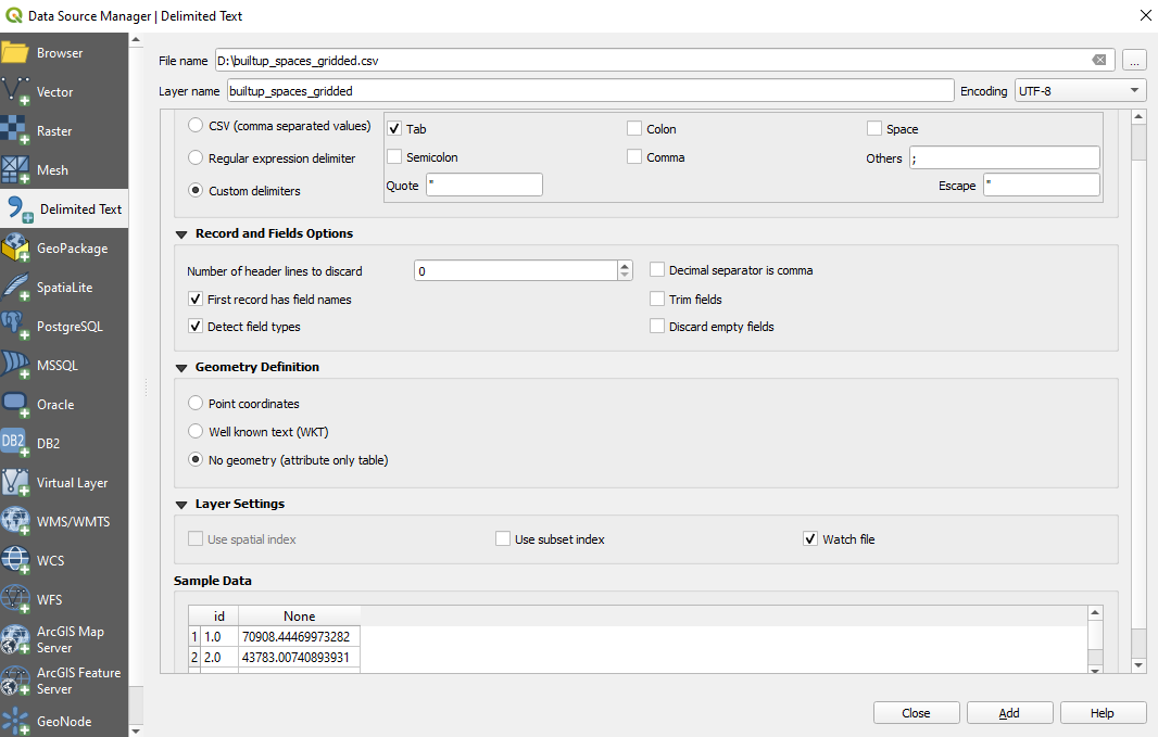 Loading green_spaces_gridded CSV