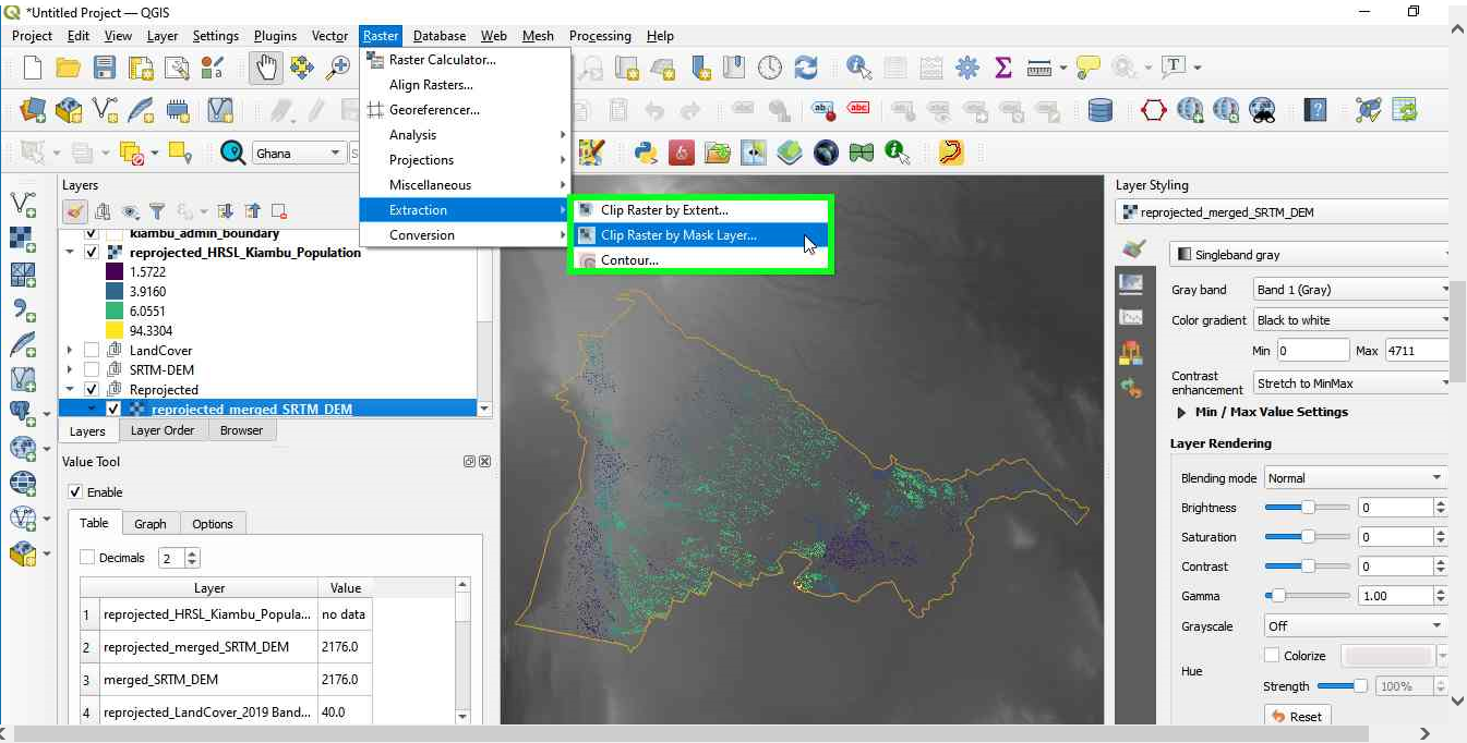 Using a vector mask to extract the raster data on a specific region