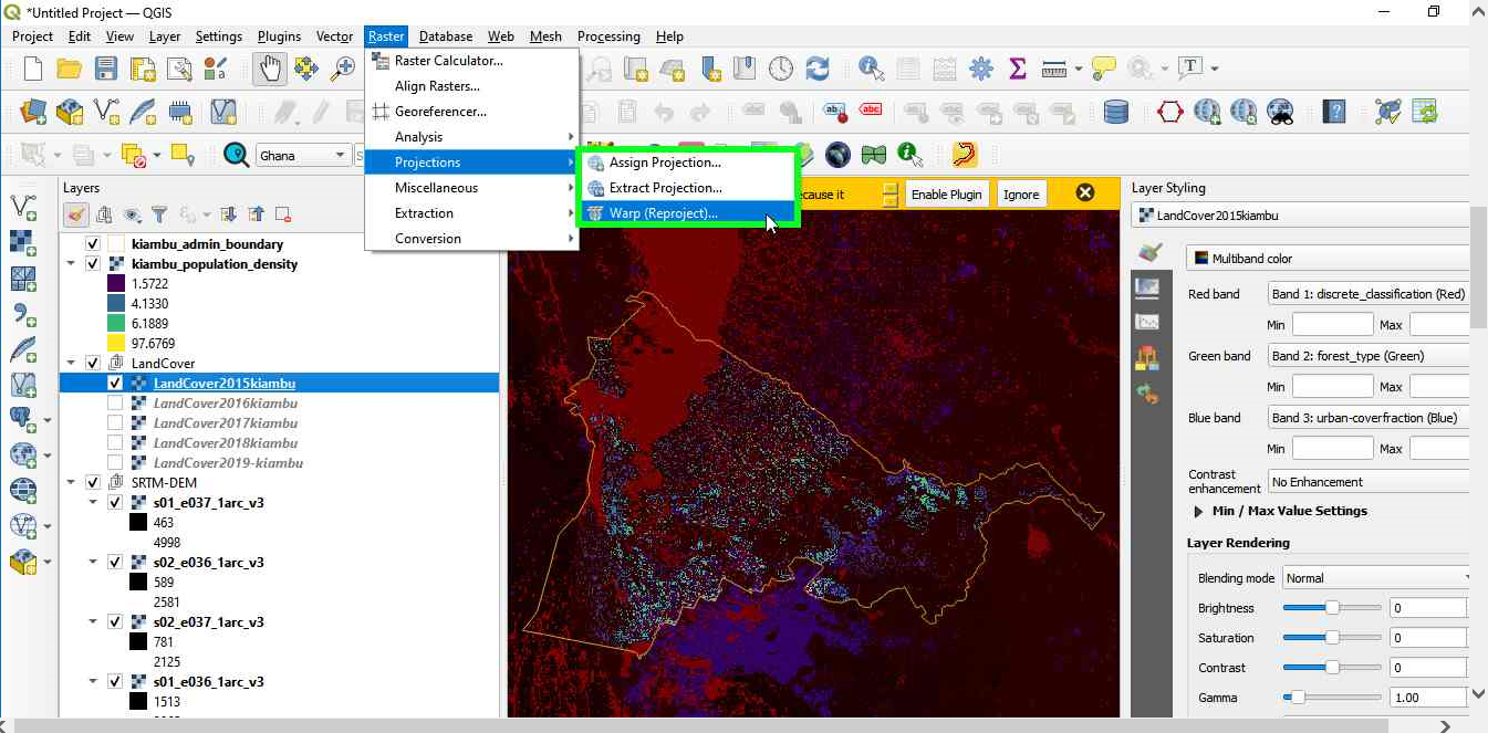 Reproject functionality in QGIS