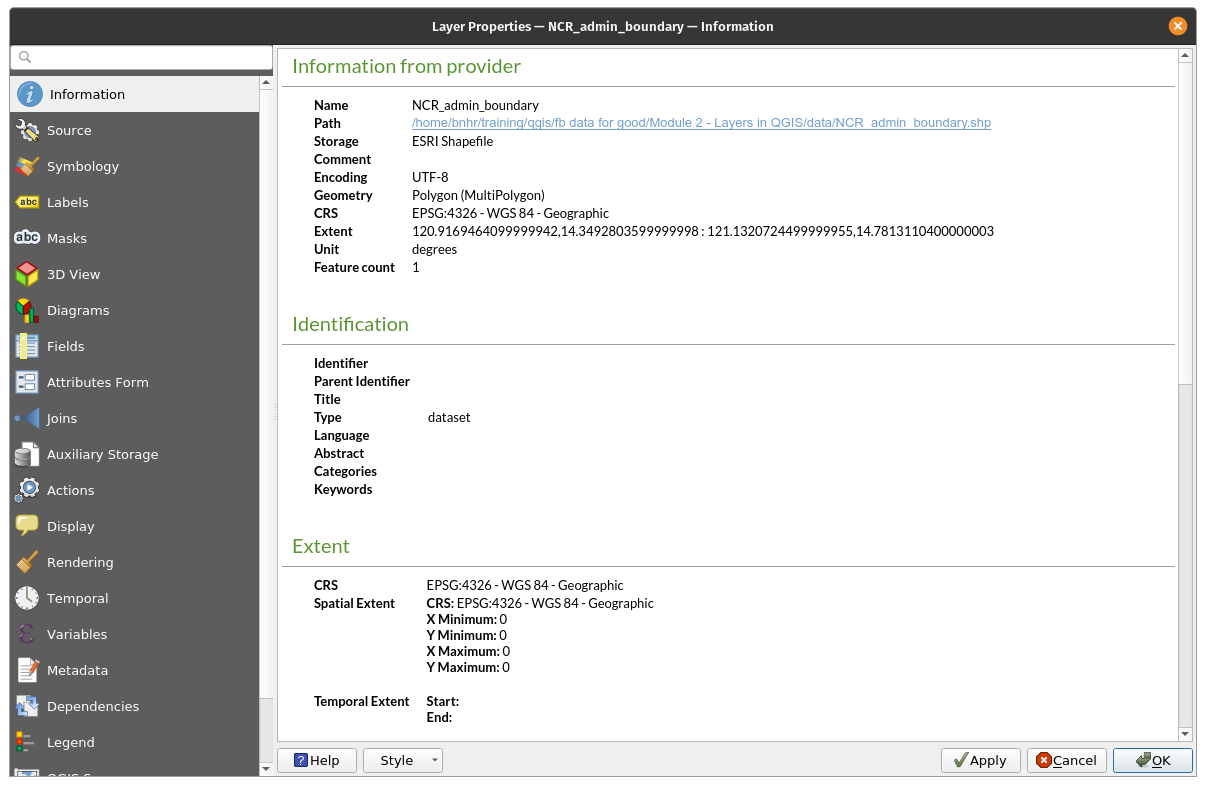 Information properties of the NCR_admin_boundary layer Information properties of the NCR_admin_boundary layer