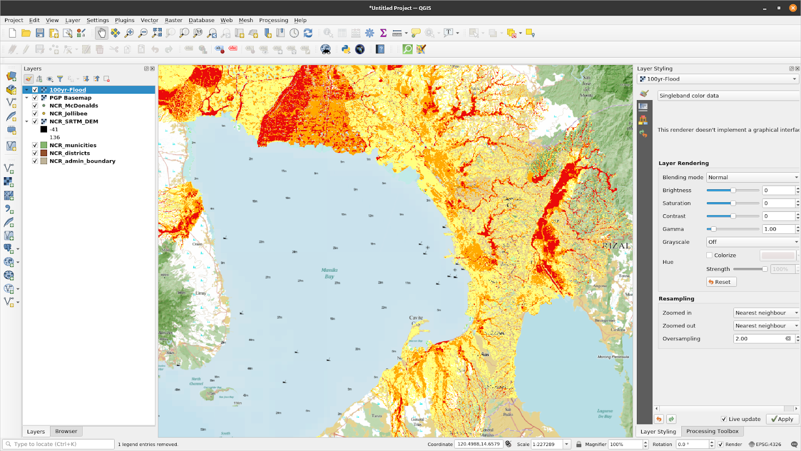 Flood hazard map from WMS loaded in QGIS Flood hazard map from WMS loaded in QGIS