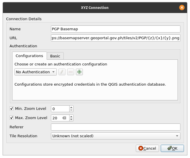 Adding an XYZ connection in QGIS Adding an XYZ connection in QGIS